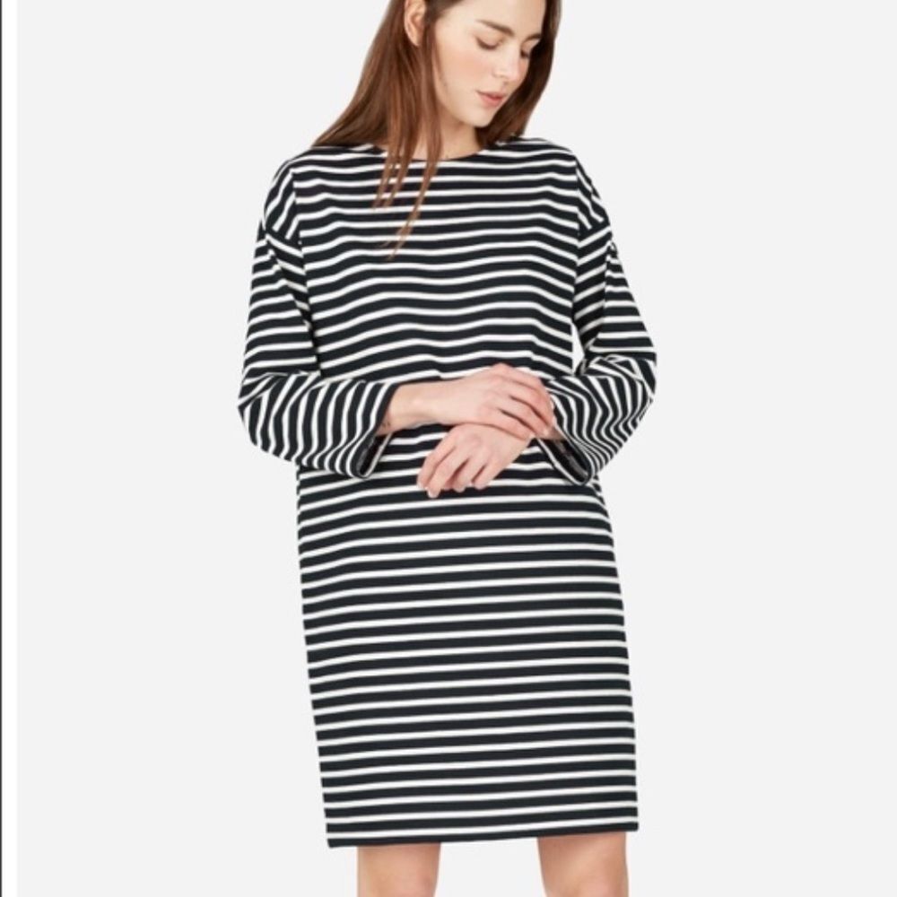 Everlane Black and White Striped Long Sleeve Dress size small